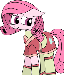 Size: 1238x1445 | Tagged: safe, artist:muhammad yunus, oc, oc only, oc:annisa trihapsari, earth pony, pony, aelita schaeffer, base used, clothes, code lyoko, cosplay, costume, crossover, cute, daaaaaaaaaaaw, earth pony oc, female, floppy ears, looking at you, mare, medibang paint, not flurry heart, not rarity, ocbetes, pink body, pink hair, ponified, sad, sad pony, simple background, solo, transparent background, vector