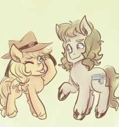 Size: 918x976 | Tagged: safe, artist:mimiporcellini, applejack, earth pony, pony, g4, cowboy hat, crossover, crossover shipping, hat, hol horse, holjack, jojo's bizarre adventure, ponified, shipping