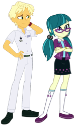 Size: 538x900 | Tagged: safe, artist:maretrick, artist:mixiepie, edit, juniper montage, ragamuffin (g4), equestria girls, equestria girls specials, g4, my little pony equestria girls: better together, my little pony equestria girls: movie magic, my little pony equestria girls: spring breakdown, belt, clothes, crack shipping, crossed arms, female, freckles, glasses, jeans, kneesocks, male, pants, pigtails, ragamontage, shipping, shirt, shoes, simple background, skirt, smiling, socks, straight, transparent background, vector, watch