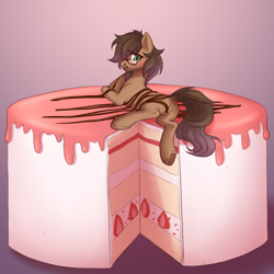 Size: 1500x1500 | Tagged: safe, artist:nika-rain, oc, oc only, oc:be sharp, earth pony, pony, cake, chocolate, commission, cute, food, male, simple background, sketch, solo, sweet, ych result