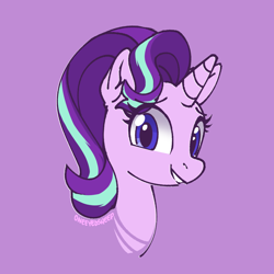 Size: 1000x1000 | Tagged: safe, artist:oneeyedsheep, starlight glimmer, pony, unicorn, bust, cute, female, glimmerbetes, mare, portrait, purple background, simple background, solo