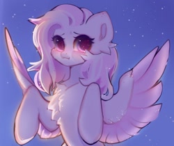Size: 1176x987 | Tagged: safe, artist:just_gray-x, oc, oc only, oc:nochi, pegasus, pony, :i, blushing, chest fluff, looking at you, solo, sparkles, spread wings, wings