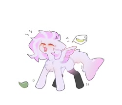 Size: 676x582 | Tagged: safe, artist:just_gray-x, oc, oc only, oc:nochi, pegasus, pony, angry, banana, blushing, chest fluff, clothes, fish tail, food, pear, socks, solo, spread wings, thigh highs, wings, yelling