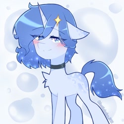 Size: 768x768 | Tagged: safe, artist:deathshadow0121, oc, oc only, oc:galactia, pony, unicorn, blushing, choker, lidded eyes, looking at you, smiling, solo, sparkles