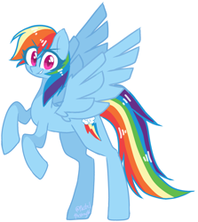 Size: 1526x1713 | Tagged: safe, artist:softpound, rainbow dash, pegasus, pony, g4, grin, looking at you, rearing, smiling, solo, spread wings, wings