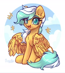 Size: 2700x3030 | Tagged: safe, artist:konejo, oc, oc only, pegasus, pony, high res, looking at you, open mouth, smiling, solo, spread wings, wings