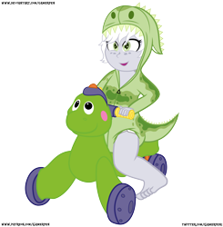 Size: 7200x7345 | Tagged: safe, artist:gamerpen, oc, oc only, oc:fossil fluster, human, equestria girls, g4, absurd resolution, animal costume, animal onesie, clothes, costume, diaper, dinosaur costume, female, kigurumi, onesie, simple background, solo, toddler, toy, transparent background, tricycle
