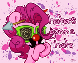 Size: 1648x1328 | Tagged: safe, artist:lou, pinkie pie, g4, clothes, costume, haters gonna hate, meme