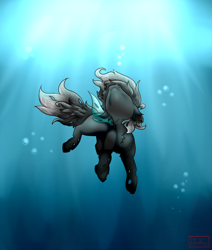 Size: 1280x1506 | Tagged: safe, artist:dian-trex, oc, oc only, oc:split mask, changeling, pony, asphyxiation, drowning, head up, solo, swimming, underwater, water, white changeling