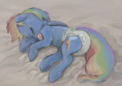 Size: 2001x1418 | Tagged: safe, artist:asdfasfasda, rainbow dash, pegasus, pony, g4, adult foal, bed, diaper, diaper fetish, fetish, non-baby in diaper, pacifier, sleeping, solo