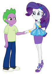 Size: 914x1284 | Tagged: safe, artist:georgegarza01, rarity, spike, equestria girls, g4, bracelet, clothes, dress, female, holding hands, human spike, jewelry, male, preteen, rarity peplum dress, ship:sparity, shipping, shoes, show accurate, simple background, straight, teenager, transparent background