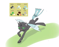 Size: 2550x2035 | Tagged: safe, artist:cindertale, oc, oc only, changeling, changeling oc, high res, horn, reference sheet, running, solo, wings
