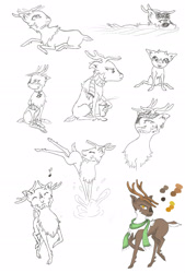 Size: 2012x2979 | Tagged: safe, artist:cindertale, oc, oc only, oc:petra, deer, clothes, cloven hooves, high res, lineart, partial color, raised hoof, scarf, simple background, traditional art, white background