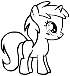 Size: 413x451 | Tagged: safe, artist:kyokinokeaseda, dinky hooves, pony, unicorn, call of the cutie, g4, black and white, coloring page, female, filly, grayscale, lineart, monochrome, simple background, smiling, solo, white background