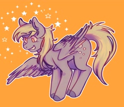 Size: 3944x3408 | Tagged: safe, artist:micknazty, derpy hooves, pegasus, pony, g4, high res, orange background, simple background, solo, stars