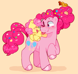 Size: 1175x1122 | Tagged: safe, artist:polycreek, li'l cheese, pinkie pie, earth pony, pony, g4, the last problem, cute, diapinkes, duo, duo female, female, li'l cuteese, mother and child, mother and daughter