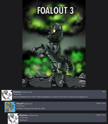 Size: 1024x1171 | Tagged: safe, artist:omny87, pony, fallout equestria, 2011, aged like wine, armor, brony history, crossover, explosion, fallout, fallout 3, furaffinity, it begins, kkat, mushroom cloud, nuclear explosion, parody