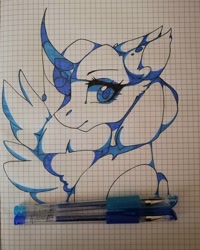 Size: 1080x1350 | Tagged: safe, artist:tessa_key_, oc, oc:moonlight, alicorn, pony, alicorn oc, curved horn, eyelashes, female, graph paper, horn, horn jewelry, jewelry, lineart, mare, pen, solo, wings