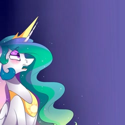 Size: 1080x1079 | Tagged: safe, artist:tessa_key_, princess celestia, alicorn, pony, g4, :o, bust, gradient background, horn, jewelry, open mouth, peytral, shocked, solo, tiara, wings