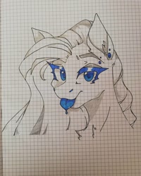 Size: 1080x1350 | Tagged: safe, artist:tessa_key_, oc, oc only, earth pony, pony, :p, bust, chest fluff, ear piercing, earth pony oc, eyelashes, female, graph paper, lineart, mare, piercing, solo, tongue out, traditional art