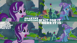 Size: 1280x720 | Tagged: safe, edit, edited screencap, editor:quoterific, screencap, arista, cornicle, frenulum (g4), lokiax, starlight glimmer, trixie, changeling, pony, unicorn, g4, season 7, to change a changeling, cape, clothes, eyes closed, female, hat, male, mare, nose in the air, open mouth, stallion, trixie's cape, trixie's hat, volumetric mouth