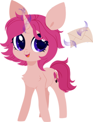 Size: 1897x2500 | Tagged: safe, artist:belka-sempai, oc, oc only, oc:delusive rose, pony, unicorn, chest fluff, female, glowing, glowing horn, high res, horn, levitation, magic, magic aura, mare, mascot, open mouth, open smile, rubronycon, simple background, smiling, solo, telekinesis, transparent background, unicorn oc