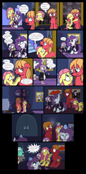 Size: 2496x5032 | Tagged: safe, artist:graciegirl328, big macintosh, fluttershy, lyra heartstrings, rarity, spike, dragon, earth pony, pegasus, pony, unicorn, comic:the jacky horror web comic, g4, alternate hairstyle, clothes, comic, dialogue, female, hug, implied brainwashing, let's do the time warp again, lipstick, maid, male, mare, rocky horror picture show, ship:fluttermac, shipping, speech bubble, stallion, straight, wet, wet mane