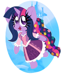Size: 1280x1595 | Tagged: safe, artist:ladylullabystar, twilight sparkle, pony, g4, clothes, cosplay, costume, dress, flower, flower in hair, long mane, rapunzel, simple background, solo, tangled (disney), transparent background