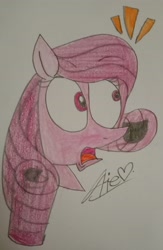 Size: 2080x3200 | Tagged: safe, artist:muhammad yunus, oc, oc only, oc:annisa trihapsari, earth pony, pony, base used, earth pony oc, female, high res, mare, not rarity, open mouth, pink body, pink hair, scared, solo, traditional art