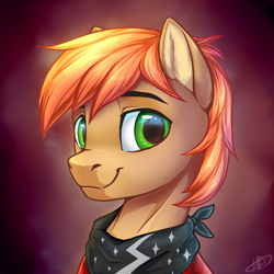 Size: 1124x1124 | Tagged: safe, artist:lina, oc, oc only, earth pony, pony, bandana, bust, male, portrait, simple background, solo