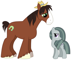 Size: 1275x1077 | Tagged: safe, edit, marble pie, trouble shoes, earth pony, pony, g4, female, looking at each other, male, marbleshoes, mare, shipping, simple background, size difference, smiling, stallion, straight, unshorn fetlocks, vector, white background
