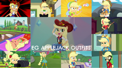 Size: 1280x721 | Tagged: safe, edit, edited screencap, editor:quoterific, screencap, applejack, rainbow dash, human, dance magic, eqg summertime shorts, equestria girls, equestria girls (movie), equestria girls series, five to nine, forgotten friendship, friendship games, friendship through the ages, i'm on a yacht, make up shake up, movie magic, rainbow rocks, shake things up!, sunset's backstage pass!, super squad goals, spoiler:eqg series (season 2), spoiler:eqg specials, applejack's hat, archery clothes, beach, belly button, blonde hair, blue skin, board shorts, clothes, countryside, cowboy hat, cowgirl, cute, cutie mark, cutie mark on clothes, dance magic (song), denim skirt, eyes closed, fall formal outfits, food, freckles, friendship games archery outfit, friendship games outfit, front knot midriff, geode of super strength, green eyes, hat, indoors, jackabetes, jeans, jewelry, magical geodes, midriff, multicolored hair, music festival outfit, necklace, notepad, open mouth, outdoors, pancakes, pants, pink eyes, ponied up, ponytail, rainbow hair, sand, skirt, smiling, sunburn, syrup, tomboy, tri-cross relay outfit, visor cap, wall of tags, wondercolt ears, wondercolt tail, wondercolts uniform