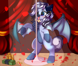 Size: 3102x2616 | Tagged: safe, artist:2pandita, oc, oc only, bat pony, pony, bipedal, bowtie, female, high res, mare, money, solo, stripper pole