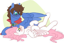 Size: 2262x1529 | Tagged: safe, artist:liefsong, oc, oc only, oc:bizarre song, oc:sugar morning, pegasus, pony, blushing, cloak, clothes, couple, cute, female, jewelry, looking at each other, male, mare, necklace, oc x oc, shipping, simple background, stallion, straight, sugarre