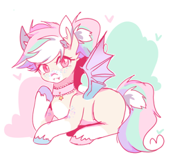 Size: 2000x1900 | Tagged: artist needed, safe, oc, oc only, oc:cotton clouds, bat pony, pony, looking at you, lying down, prone, solo
