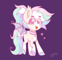 Size: 2529x2428 | Tagged: safe, oc, oc only, oc:cotton clouds, bat pony, pony, bat pony oc, heart, high res, signature, simple background, solo