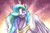 Size: 1500x1000 | Tagged: safe, artist:not-ordinary-pony, derpibooru exclusive, princess celestia, alicorn, pony, g4, bust, colored pupils, crepuscular rays, cute, cutelestia, dawn, female, glowing, grin, hair over one eye, mare, portrait, smiling, solo, spread wings, wing fluff, wings