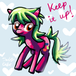 Size: 900x902 | Tagged: safe, artist:saltycube, derpibooru exclusive, oc, oc only, oc:confusia heartfelt, earth pony, pony, abstract background, female, heart, mare, smiling, solo