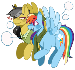 Size: 953x889 | Tagged: safe, artist:spaceoreosxoxo, daring do, rainbow dash, pegasus, pony, g4, clothes, female, flying, heart, lesbian, scarf, ship:daringdash, shipping, simple background, smiling, spread wings, transparent background, wings