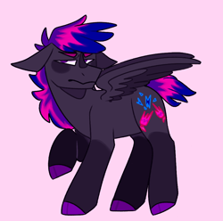 Size: 914x905 | Tagged: safe, artist:spaceoreosxoxo, oc, oc only, pegasus, pony, floppy ears, solo, spread wings, squint, wings