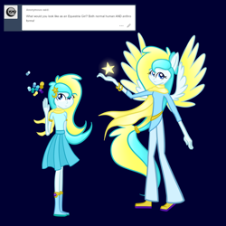 Size: 1280x1280 | Tagged: safe, artist:princessfaeron, oc, oc only, oc:wish maker, human, equestria girls, g4, ask wish maker, equestria girls-ified, ponied up, simple background, solo, wings