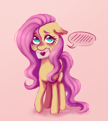Size: 1160x1303 | Tagged: safe, artist:zowzowo, fluttershy, pegasus, pony, g4, blushing, cute, daaaaaaaaaaaw, eyebrows, female, floppy ears, looking at you, love letter, mare, mouth hold, pictogram, pink background, shy, shyabetes, simple background, solo, speech bubble, standing