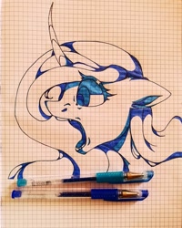 Size: 1080x1350 | Tagged: safe, artist:tessa_key_, princess luna, alicorn, pony, g4, bust, curved horn, eyelashes, female, graph paper, horn, lineart, mare, open mouth, solo, traditional art