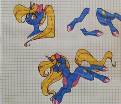 Size: 1080x924 | Tagged: safe, artist:tessa_key_, oc, oc only, oc:amber, pony, unicorn, :p, bust, female, graph paper, hoof polish, horn, lineart, mare, smiling, tongue out, traditional art, unicorn oc