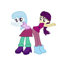 Size: 768x768 | Tagged: safe, artist:fierymoon, boysenberry, cotton cloudy, equestria girls, g4, berry, best friends, boots, boysenbetes, braid, braided pigtails, bump, bump bump sugar lump rump, butt to butt, butt touch, clothes, cloud, cottonbetes, cute, cutie mark, cutie mark on clothes, duo, duo female, equestria girls-ified, female, leggings, shirt, shoes, simple background, skirt, t-shirt, transparent background, triple berry, vector