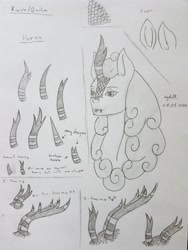 Size: 2578x3437 | Tagged: safe, artist:agdapl, oc, oc only, kirin, bust, grayscale, high res, horn, kirin oc, monochrome, reference sheet, signature, traditional art