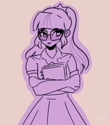 Size: 705x797 | Tagged: safe, artist:rapunzelights, sci-twi, twilight sparkle, equestria girls, g4, adorkable, blushing, book, bust, clothes, cute, dork, embarrassed, female, glasses, meganekko, simple background, skirt, solo, twiabetes, wip