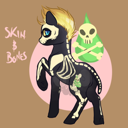 Size: 900x900 | Tagged: safe, artist:lavvythejackalope, oc, oc only, earth pony, pony, abstract background, clothes, costume, earth pony oc, raised hoof, skeleton costume