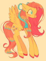 Size: 1800x2400 | Tagged: safe, artist:sidruni, fluttershy, pegasus, pony, g4, hair ribbon, simple background, solo, stray strand, yellow background