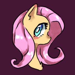 Size: 1653x1653 | Tagged: safe, artist:silkyunii, fluttershy, pegasus, pony, g4, bust, chest fluff, cute, portrait, profile, purple background, shyabetes, simple background, solo